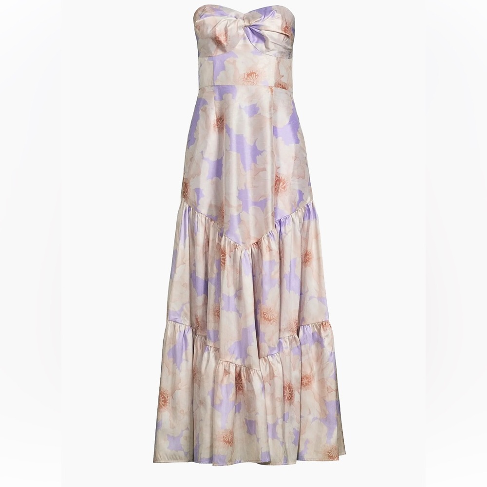 Hutch Rosewood Floral Strapless Gown in Cream and Purple